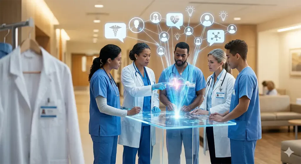 operatori sanitari che abbandonano il camice bianco